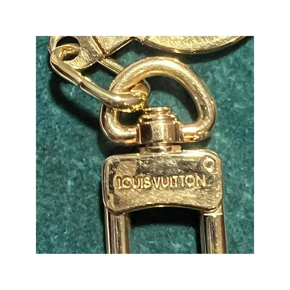 Louis Vuitton gold Bag Charm Keychain Made in Italy Carabiner Ring Slide EC